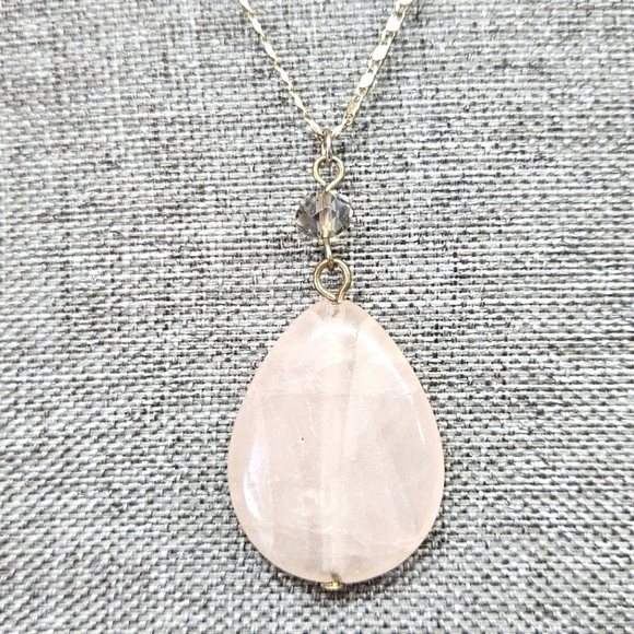 VINTAGE LC Louis C Pink Quartz Stone Long Gold-Tone Chain Necklace Pendant - Picture 1 of 7